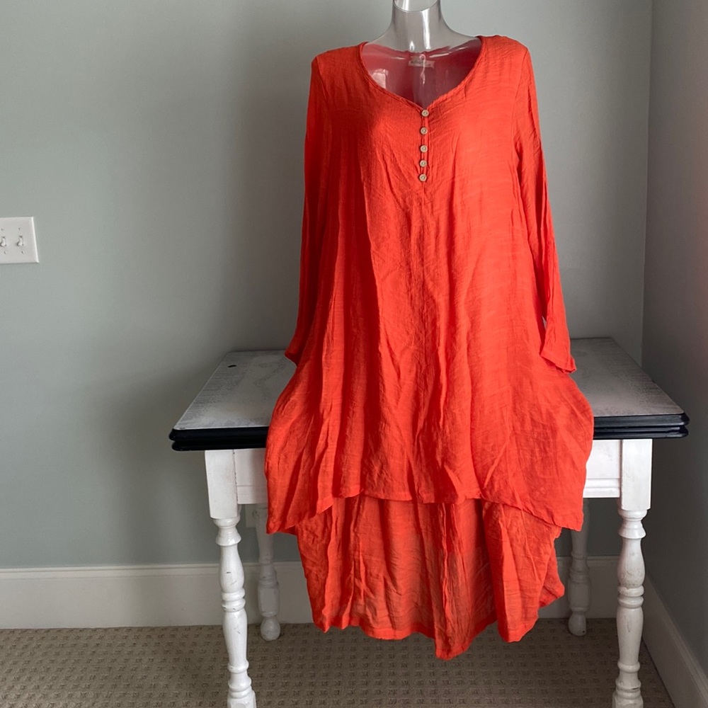 NWT Anself maxi/midi in Double Layer Gauzy elegance. Size 2XL. Orange & pockets!
